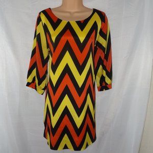 Bright Multicolored Chevron Sz Large Casual Lined 3/4 Sleeves Mini Dress NAMU